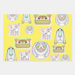 Kooky Cats and Odd Hunde Wrapping Paper Sheet Set Geschenkpapier Set