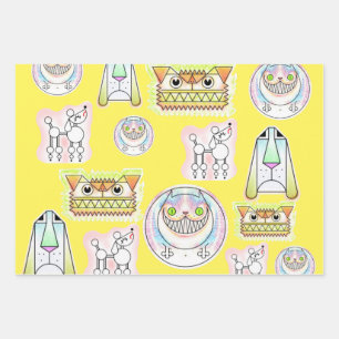 Kooky Cats and Odd Hunde Wrapping Paper Sheet Set Geschenkpapier Set
