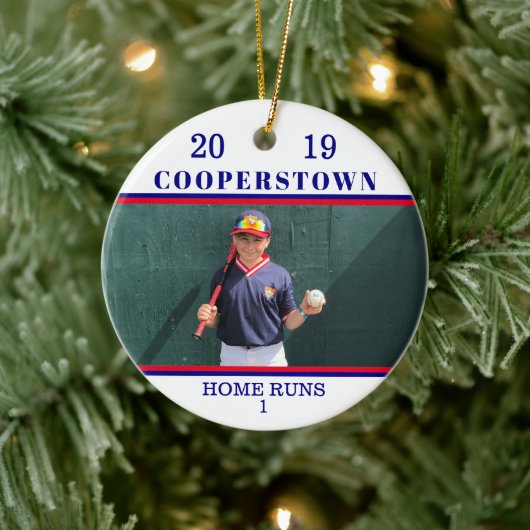 Kooperstown NY Baseball Foto Zuhause Run Fun Fakte Keramik Ornament (Baum)