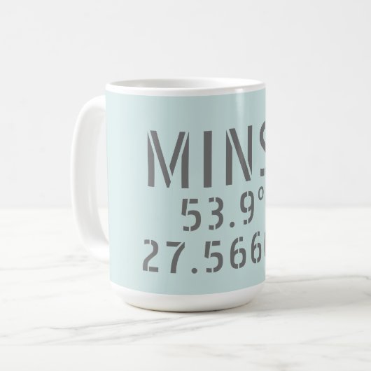 Koordinaten der Minsk Latitude Longitude Kaffeetasse (Vorderseite Links)