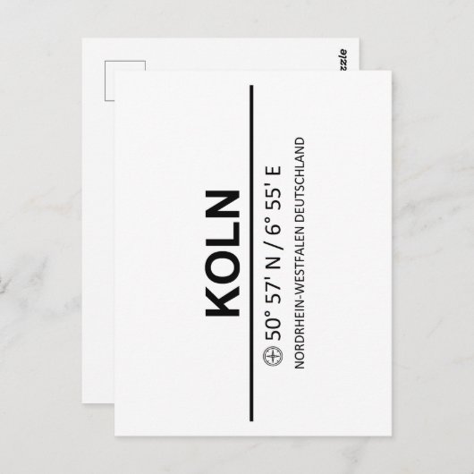 Koordinaten Koln Postkarte (Vorne/Hinten)