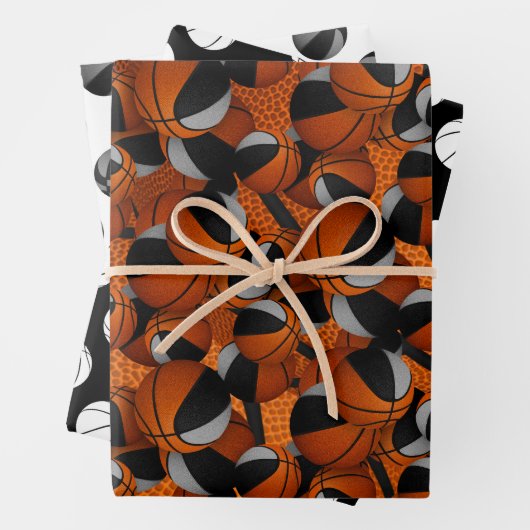 Koordination der schwarz-grauen Basketballmuster i Geschenkpapier Set (Beispiel)