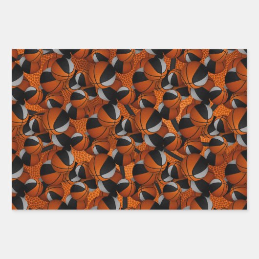 Koordination der schwarz-grauen Basketballmuster i Geschenkpapier Set (Vorderseite)