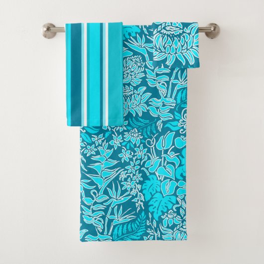 Koordination Kauai Morning Hawaiian Floral & Strip Badhandtuch Set (Insitu)