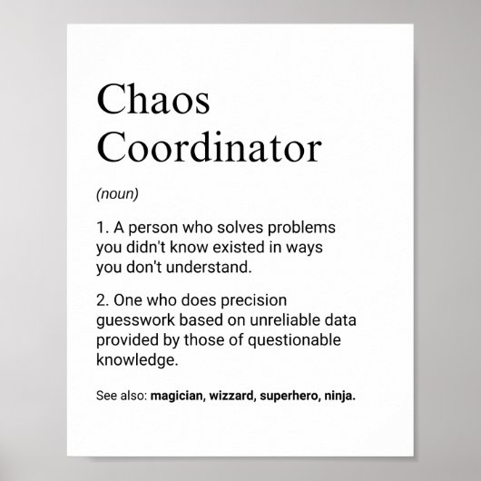 Koordinatoren und Aufseher Funny Work Definition Poster (Vorne)