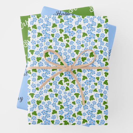Koordinierte Blaudelphinium-Blume Geschenkpapier Set (Beispiel)