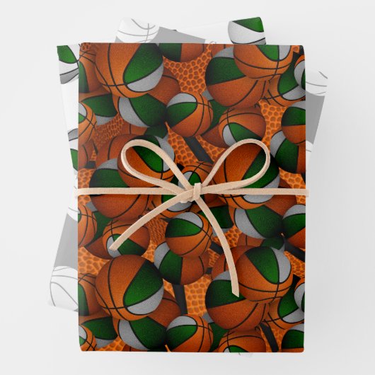 Koordinierter Sportgeschenk für grüner grauer Bask Geschenkpapier Set (Beispiel)