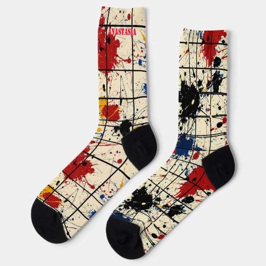 Koordiniertes Paint Spritzer Set: Einzigartiges Ab Socken (Linkes Detail)