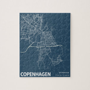 Kopenhagen City Map Line Art Blue Print Puzzle