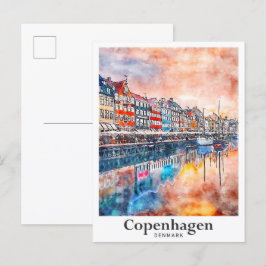 Kopenhagen Dänemark Aquarellzeichnung Hand zeichne Postkarte