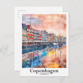 Kopenhagen Dänemark Aquarellzeichnung Hand zeichne Postkarte (Vorne/Hinten)