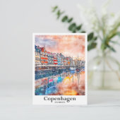Kopenhagen Dänemark Aquarellzeichnung Hand zeichne Postkarte (Stehend Vorderseite)