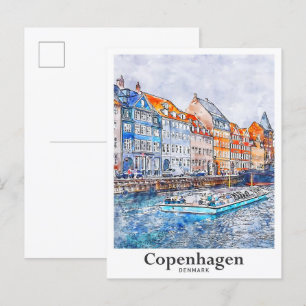 Kopenhagen Dänemark Art Travel Watercolor Sketch Postkarte
