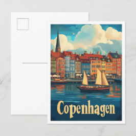 Kopenhagen Dänemark Art Vintage Travel Illustratio Postkarte