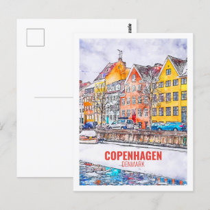 Kopenhagen Dänemark Berühmte Reise Aquarell-Skizze Postkarte