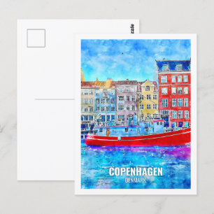 Kopenhagen Dänemark Berühmter Reiseort Aquarell Postkarte