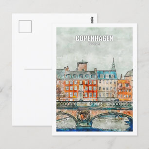 Kopenhagen Dänemark Berühmter Reiseort Wasserfarbe Postkarte