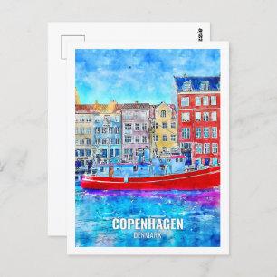 Kopenhagen Dänemark Berühmter Reiseort Watercolor Postkarte