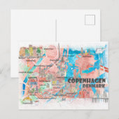 Kopenhagen Dänemark Clean Iconi Stadtplan Postkarte (Vorne/Hinten)