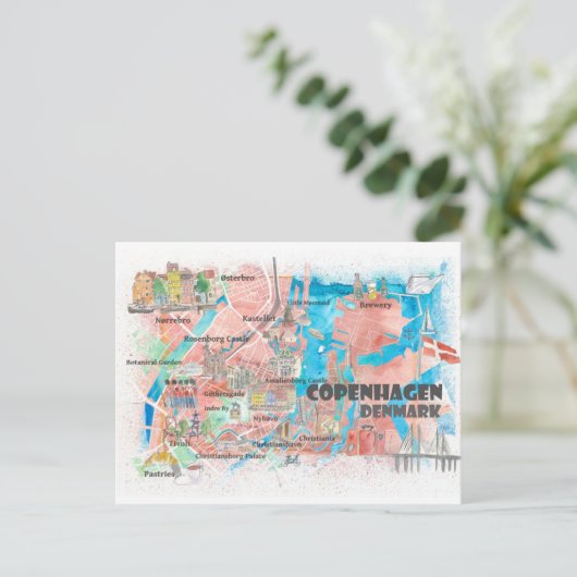 Kopenhagen Dänemark Illustrierte Karte mit Hauptve (Stehend Vorderseite)