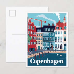 Kopenhagen Dänemark Kunst Vintage Reiseillustratio Postkarte