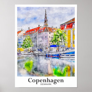 Kopenhagen Dänemark Reise Wasserfarbe Handgezeichn Poster