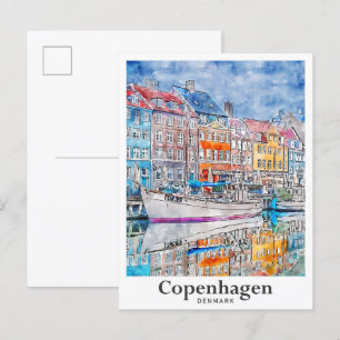Kopenhagen Dänemark Reise Wasserfarbe Handgezeichn Postkarte