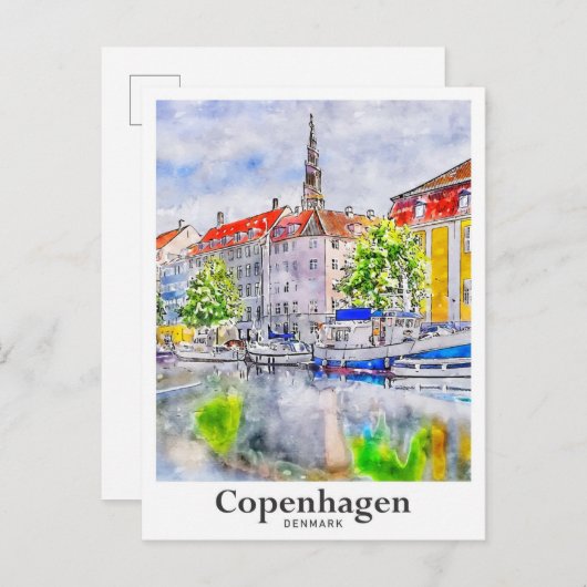 Kopenhagen Dänemark Reisen Wasserfarbenhandzeichnu Postkarte (Vorne/Hinten)