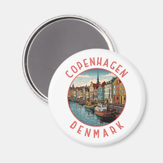 Kopenhagen Dänemark Retro Distressed Circle Magnet (Vorderseite/Rückseite)