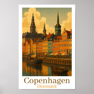 Kopenhagen Dänemark Retro Travel Poster