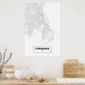 Kopenhagen, Dänemark (schwarz auf weiß) Poster (Küche)