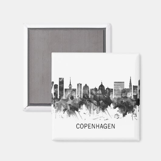 Kopenhagen Dänemark Skyline BW Magnet (Vorderseite/Rückseite)