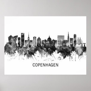 Kopenhagen Dänemark Skyline BW Poster
