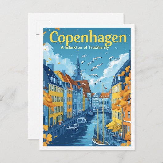 Kopenhagen Dänemark Vintage Kunstreise Illustratio Postkarte (Vorne/Hinten)