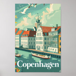 Kopenhagen Dänemark Vintage Travel Illustration Poster