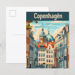 Kopenhagen Dänemark Vintage Travel Illustration Postkarte
