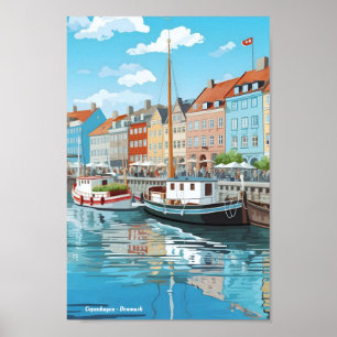 Kopenhagen Dänemark Vintage Travel Poster