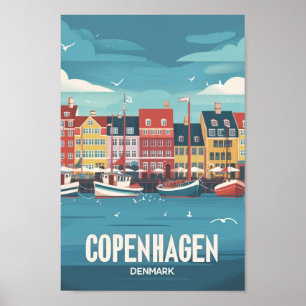 Kopenhagen Dänemark Vintager berühmter Reiseort Poster