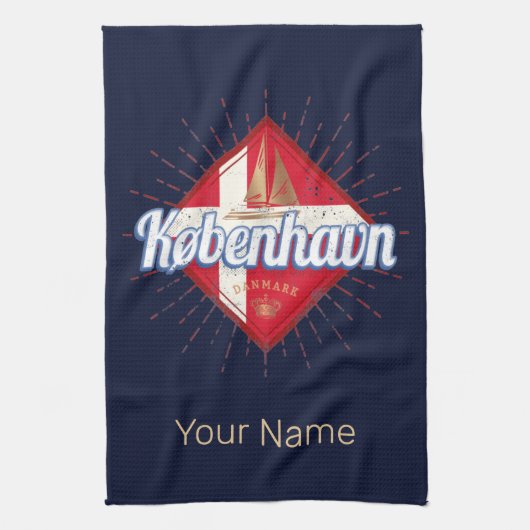 Kopenhagen Hauptstadt Dänemark Retro Segelschiff Geschirrtuch (Vertikal)