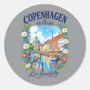Kopenhagen Stadt Dänemark Flagge Nyhavn Reise Flor Runder Aufkleber