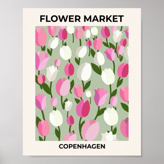 Kopenhagener Blume - Rosa und Grün Poster (Vorne)