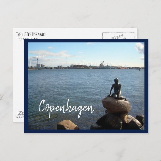 Kopenhagener Hafen und die kleine Meerjungfrau mit Postkarte (Vorne/Hinten)