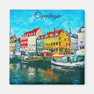 Kopenhagener Ölmalerei der Uferpromenade von Nyhav Magnet
