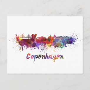 Kopenhagener Skyline in Aquarellfarbe Postkarte