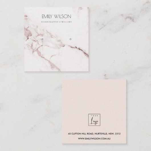 KOPER BLUSH PINK MARBLE STUDIE EARRING DISPLAY LOG QUADRATISCHE VISITENKARTE (Vorne/Hinten)