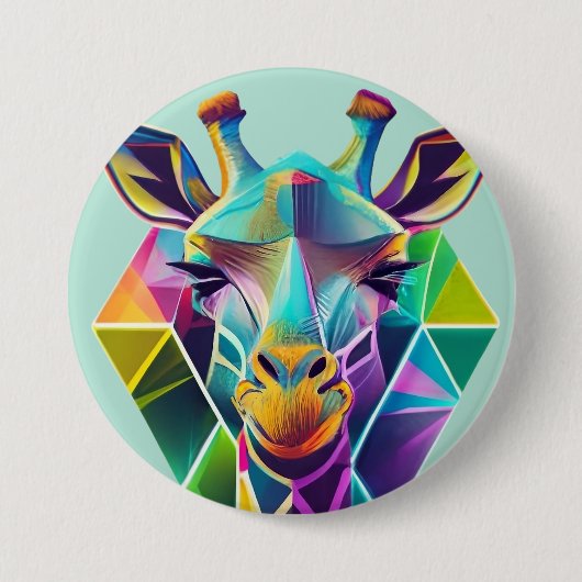 Kopf der farbenfrohen geometrischen Giraffe Button (Vorderseite)