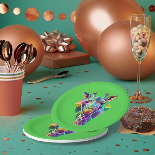 Kopf der farbenfrohen geometrischen Giraffe Pappteller (Multi)