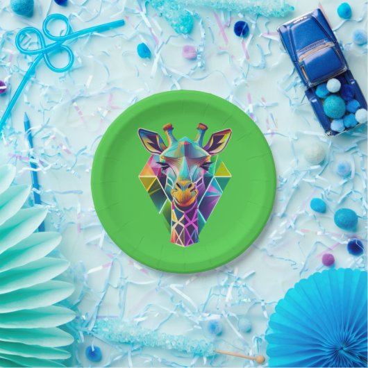 Kopf der farbenfrohen geometrischen Giraffe Pappteller (Party)