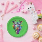 Kopf der farbenfrohen geometrischen Giraffe Pappteller (Party)