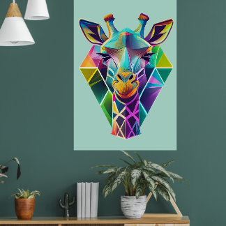 Kopf der farbenfrohen geometrischen Giraffe Poster